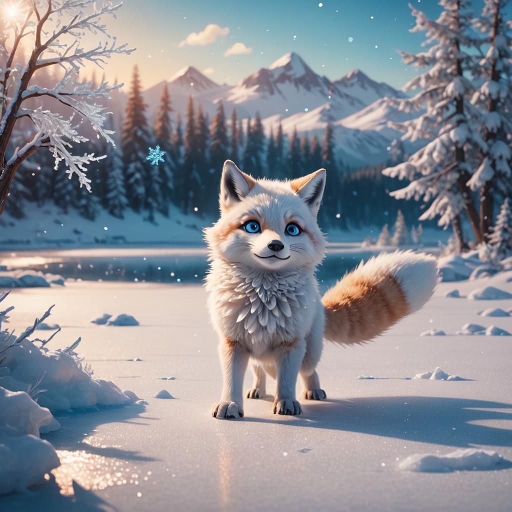 Snow Fox in Winter Wonderland: 3D Digital Art