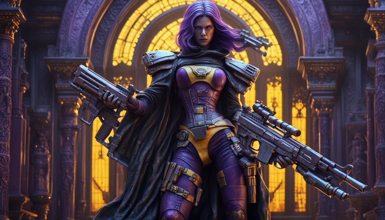 Cyber Gothic Vigilante Woman Statue in Dark Fantasy Style