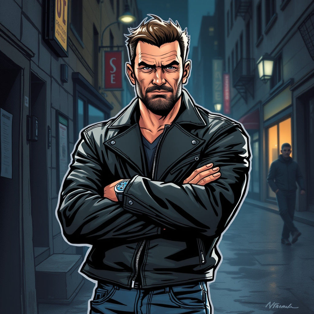 Rock-skinned Man in Urban Comic Book Style