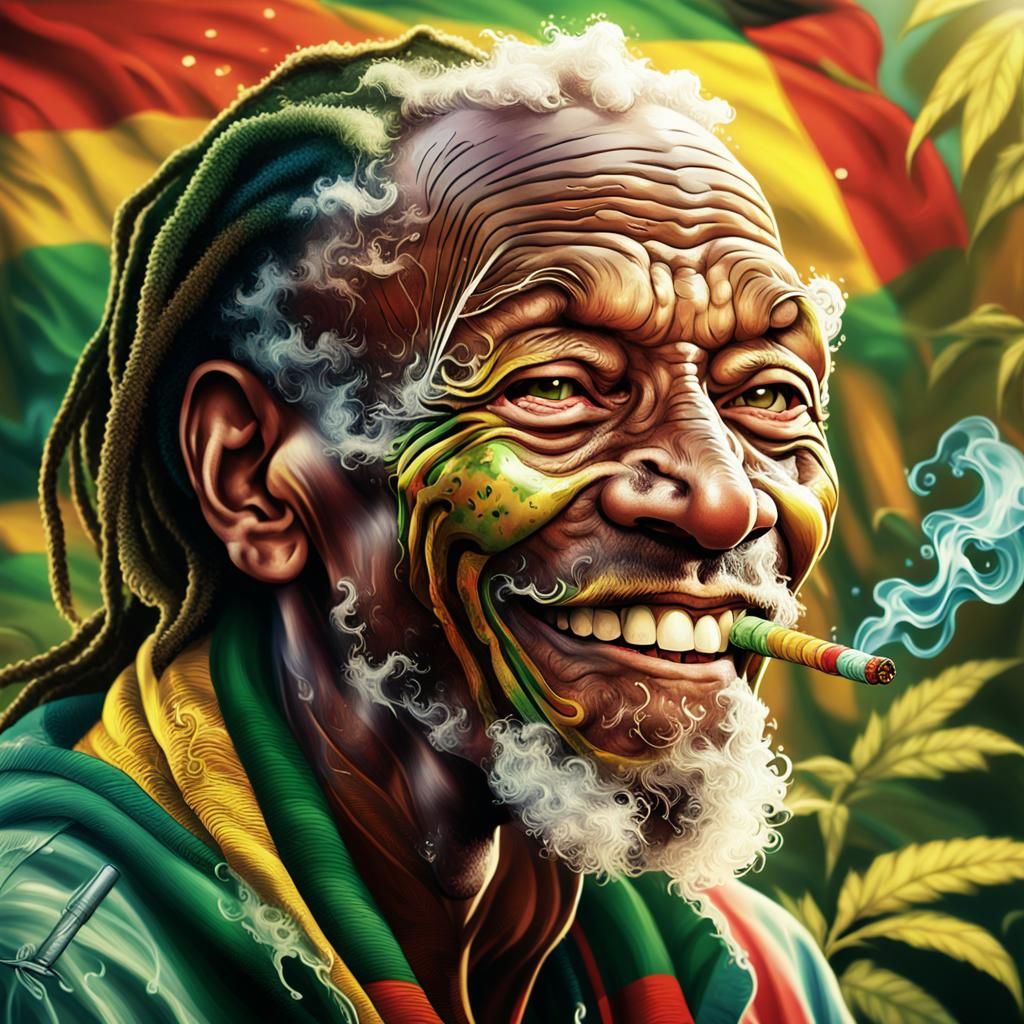 Hyperrealistic Manga Portrait of Smiling Reggae Man