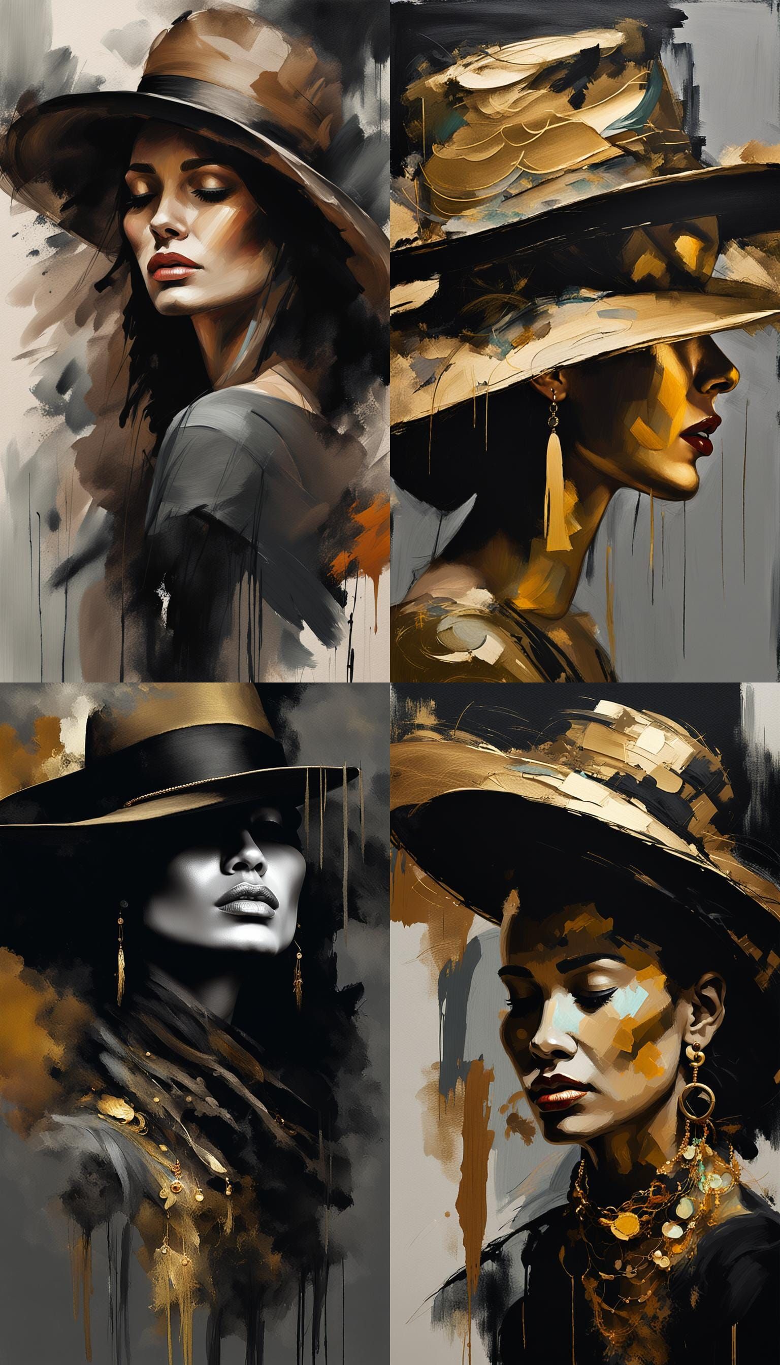 Sensual Woman in Profile with Hat, Abstract Expressionism