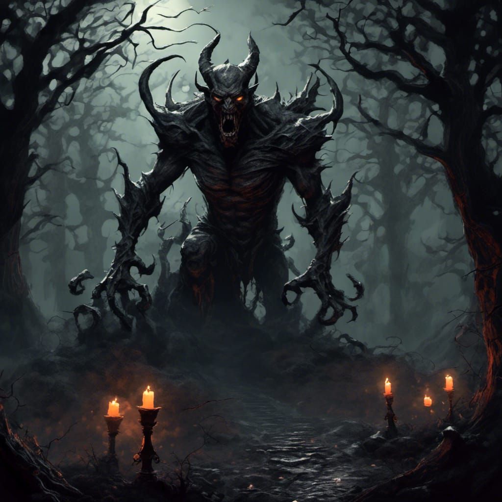 Eerie Graveyard Demon Stalks Figure in the Night