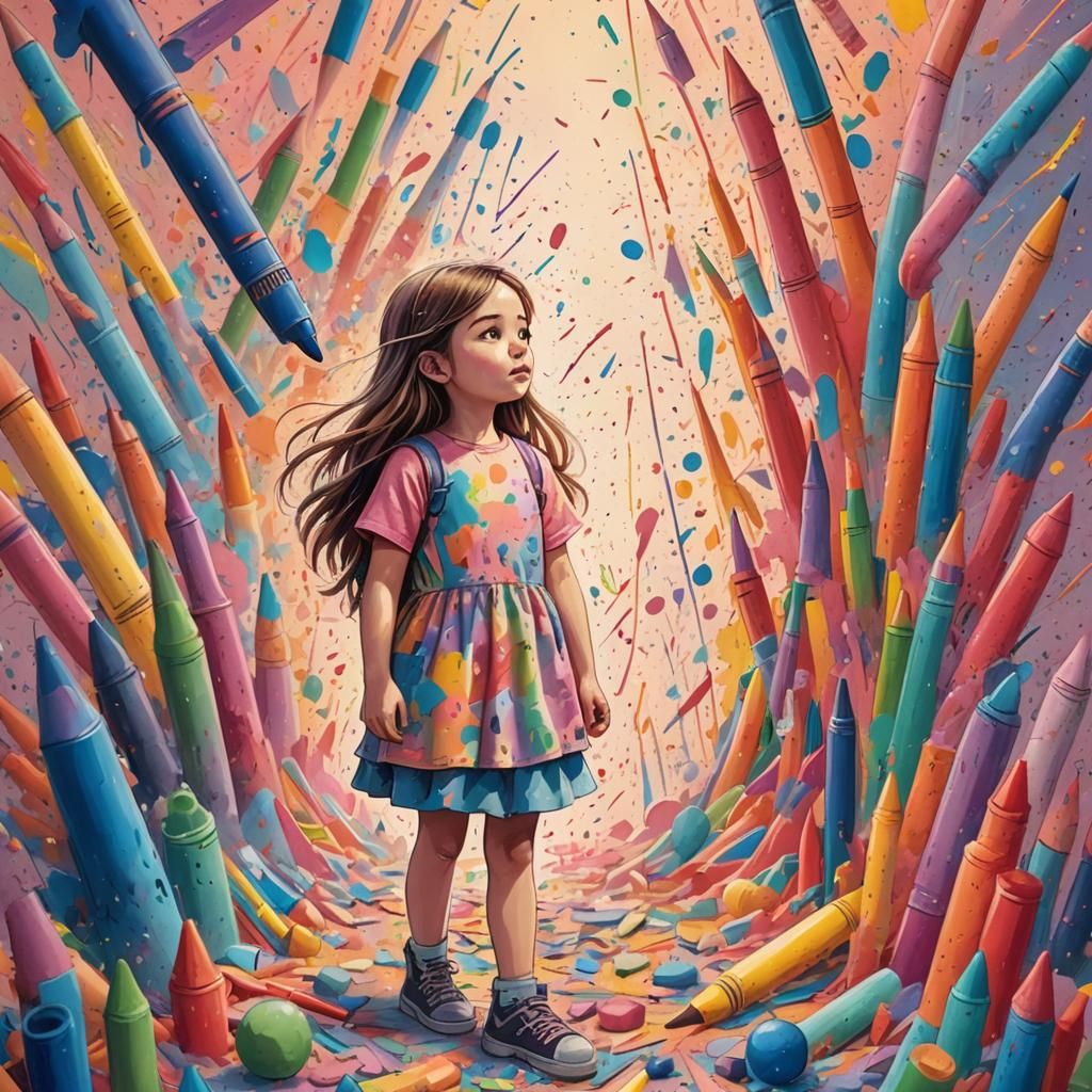 Whimsical Girl in a Doodle World