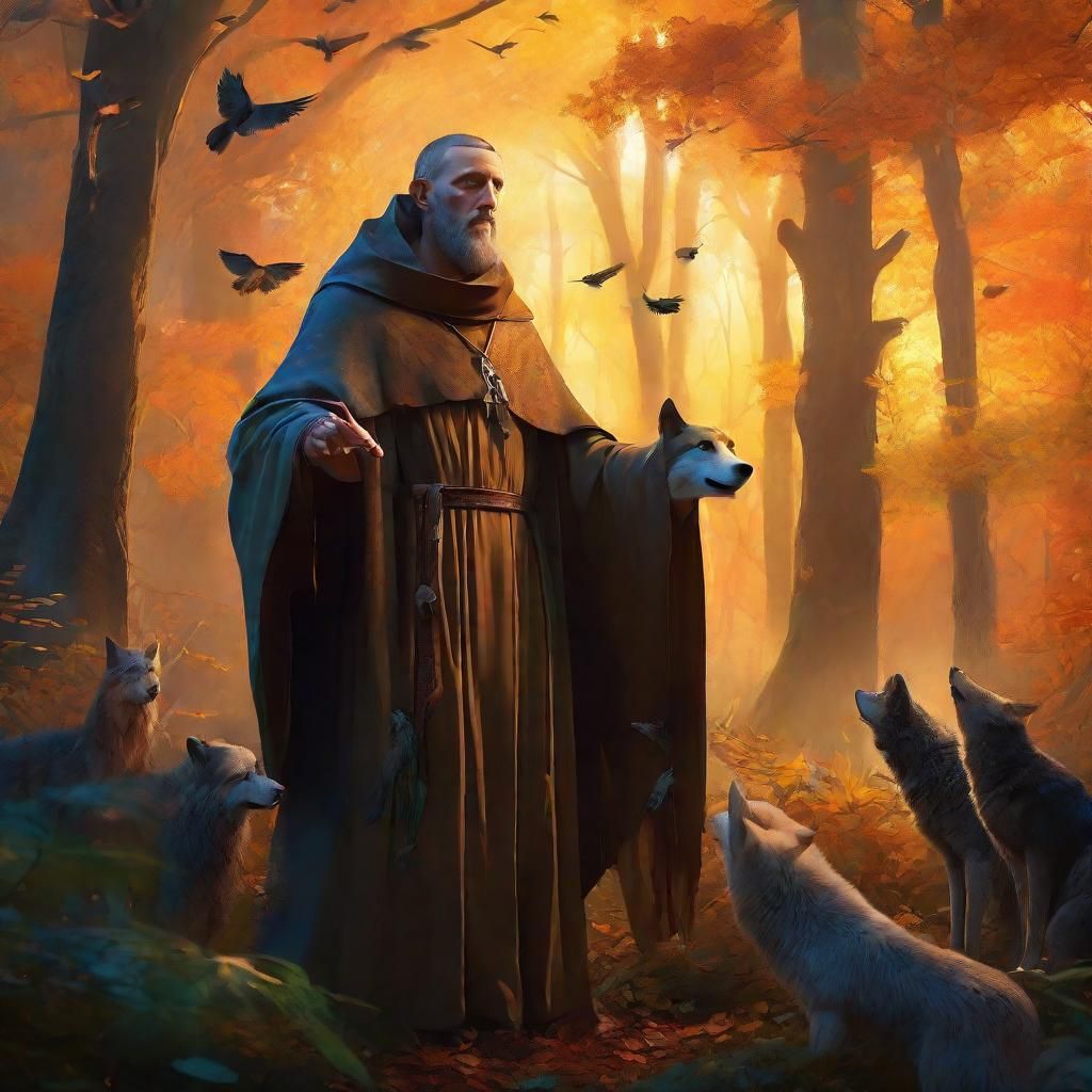 Saint Francis of Assisi in Vibrant, Fantastical Forest