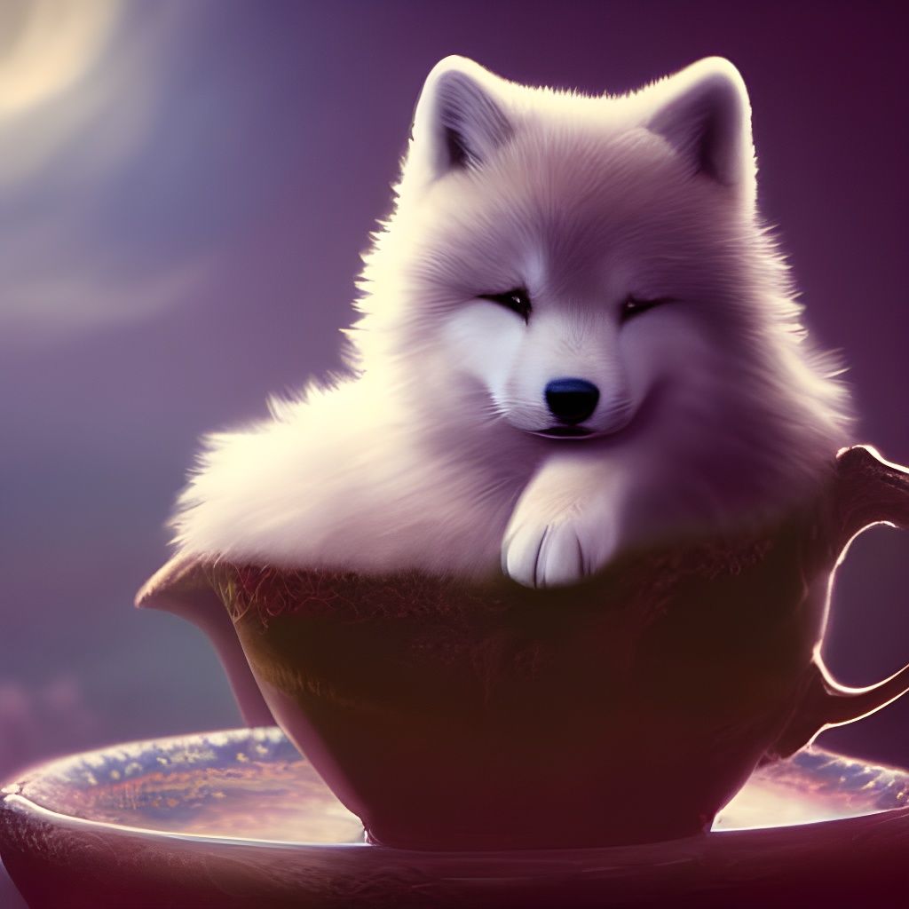 Cute Baby Wolf Pup Sleeps in Teacup