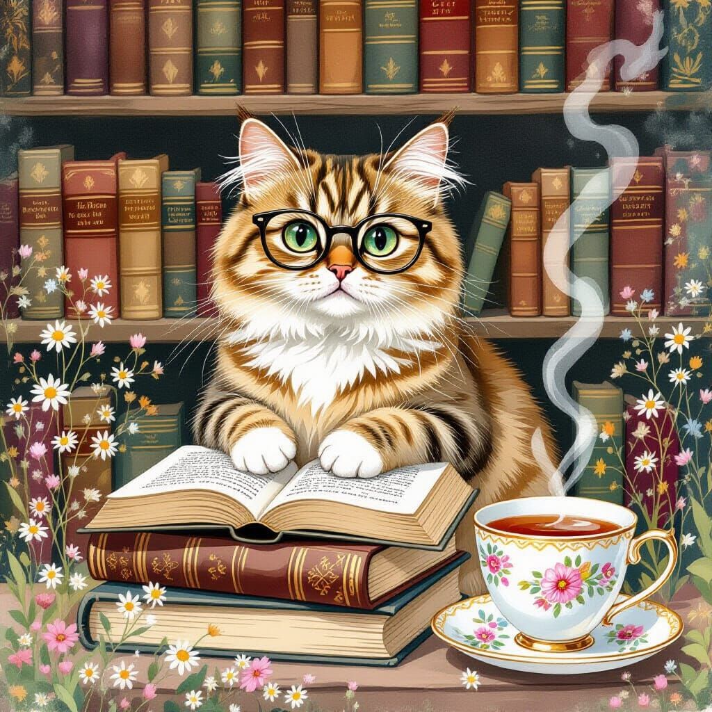 Whimsical Cat Blends Dutch Still Life with Persian Art