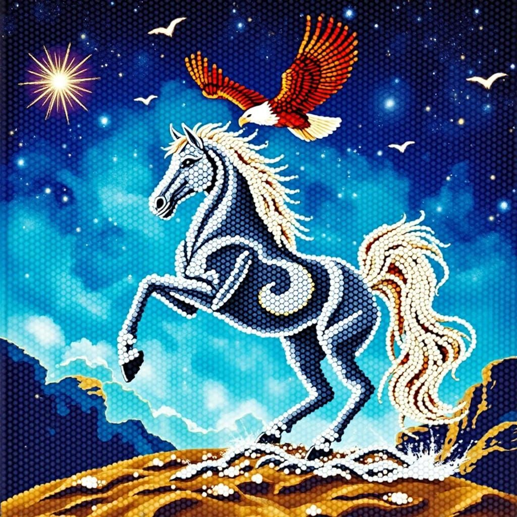 Beaded Cosmic Horse and Eagle Majesty