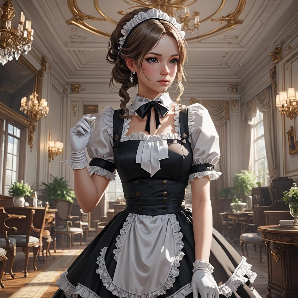 French Maid Bombshell in Anime Style, 8K