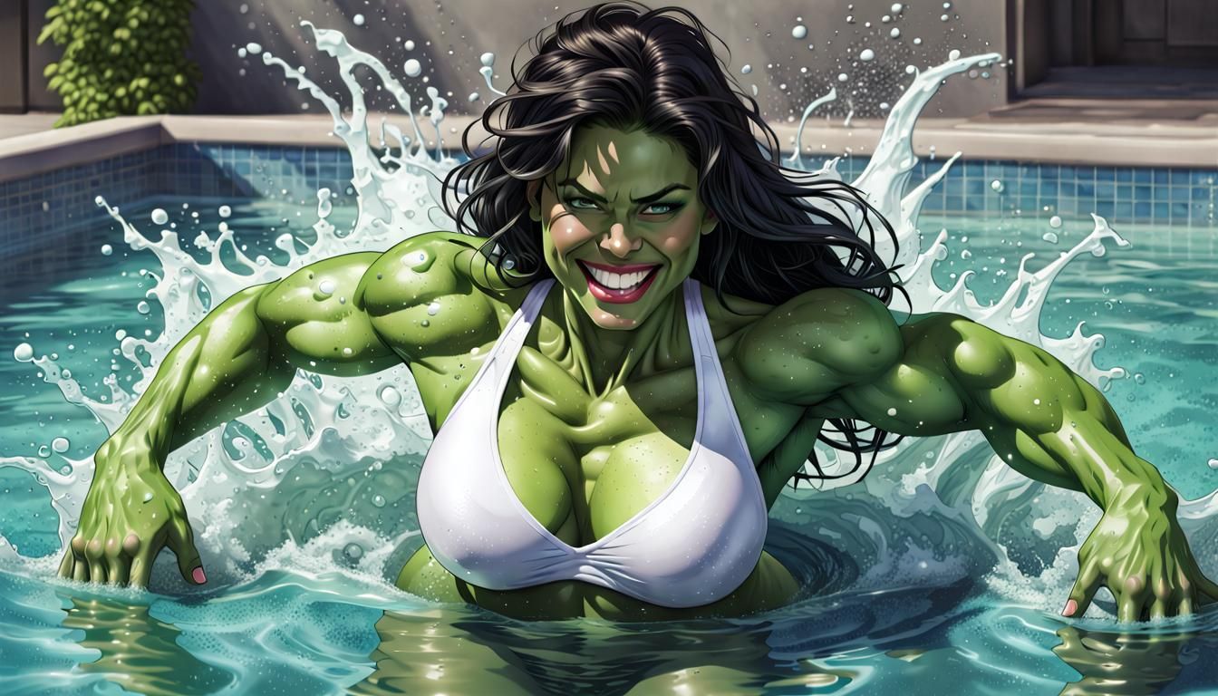 Hyperrealistic She-Hulk Relaxing Poolside