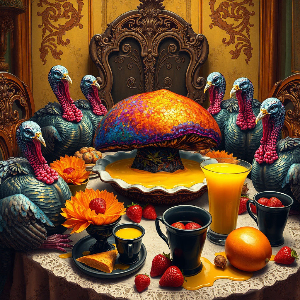 Thanksgiving Turkey Family Feast in Van Gogh Style