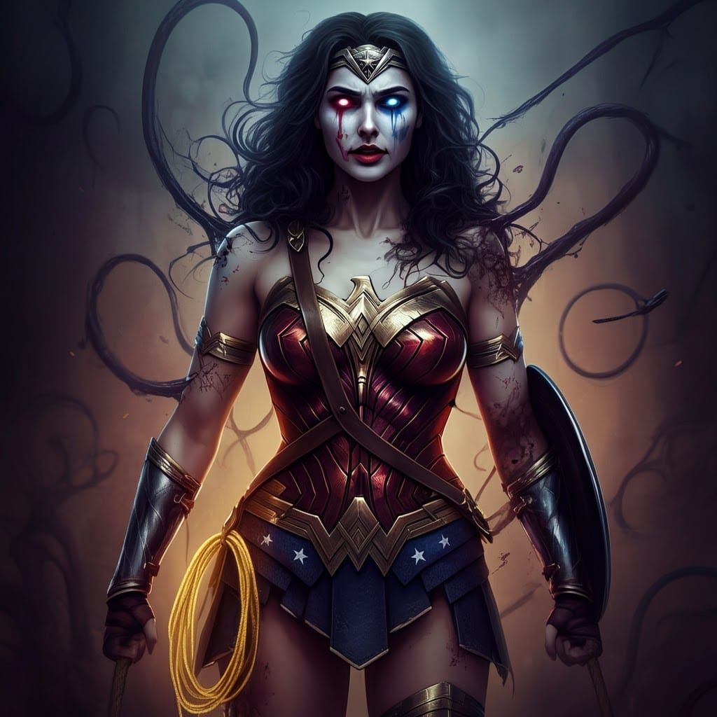 Wonder Woman infected with Joker venom.