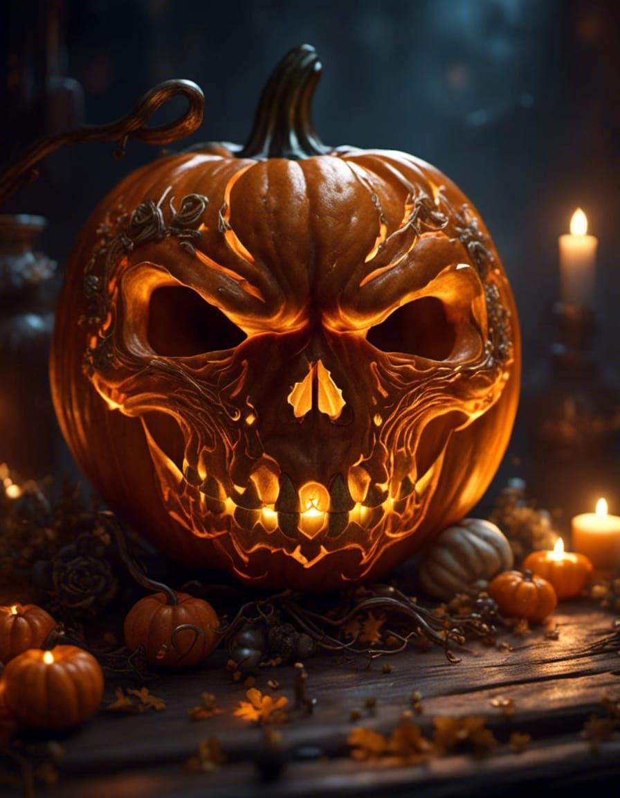 Hyperrealistic Skull Jack-o'-Lantern