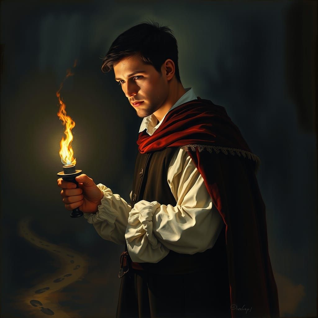 Renaissance Gentleman Seeks Footprints in Nocturnal Landscap...