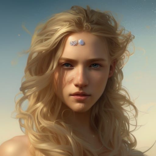 Radiant Beach God Portrait in Art Nouveau Style