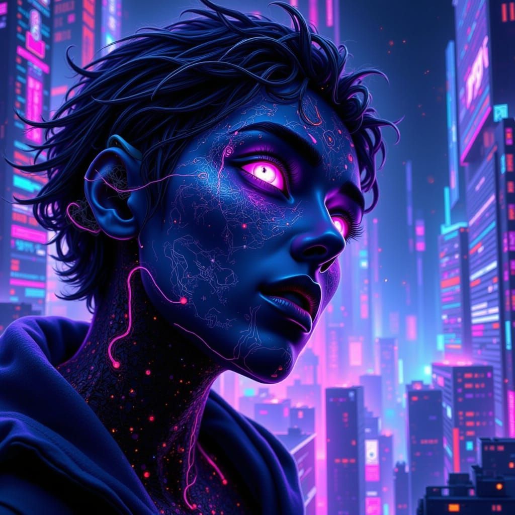 Cyberpunk Hacker in Neon Data Stream
