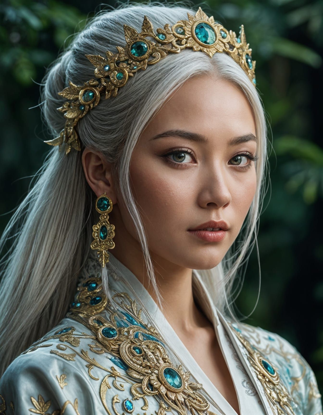 Asian Goddess in Forest Fantasy Attire