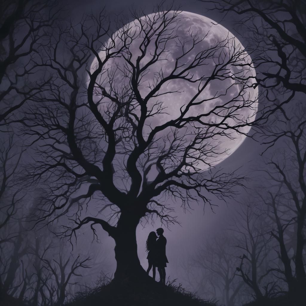 Gothic Romance Couple Under the Full Moon