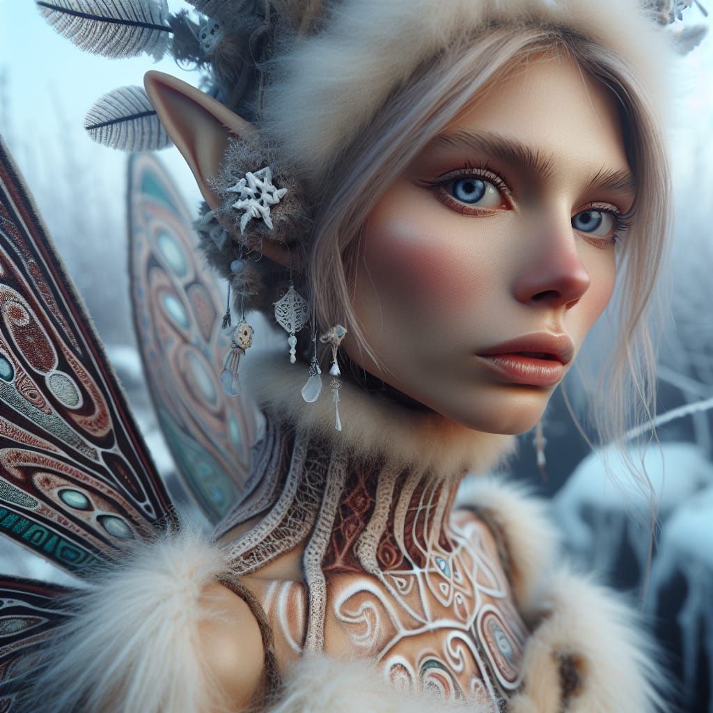 Hyperdetailed Inuit Fairy Portrait in Arctic Light