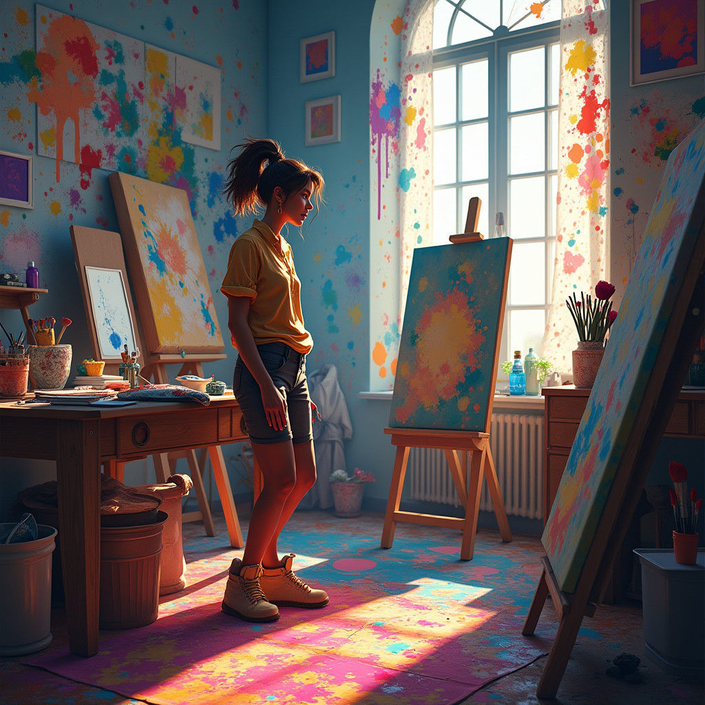 Expressive Art Studio Scene in Detailed Matte Painting