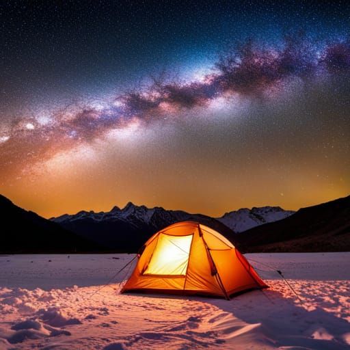 Starry Sky Camping Scene in Photographic Style