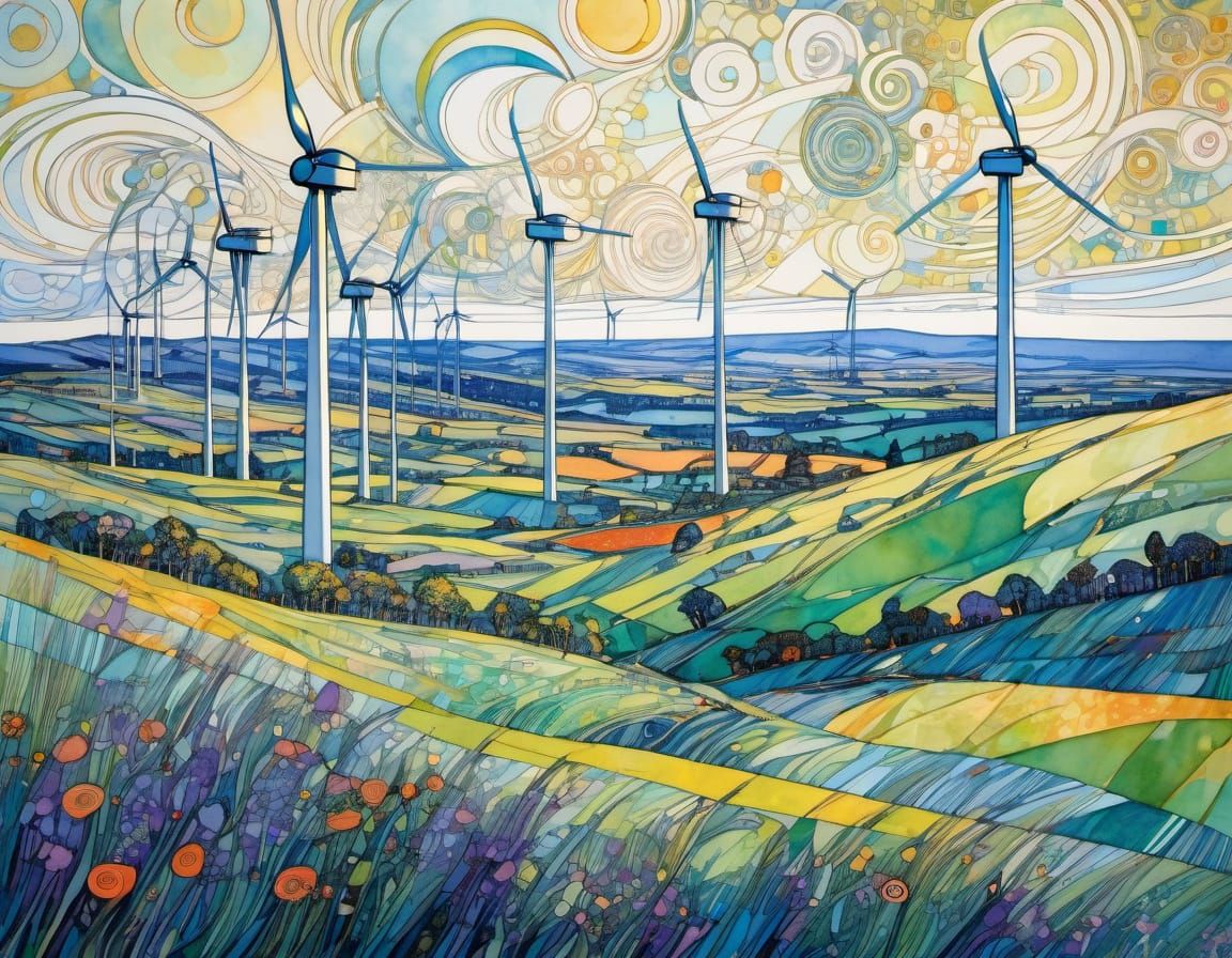 Wind Turbines in Art Nouveau Style