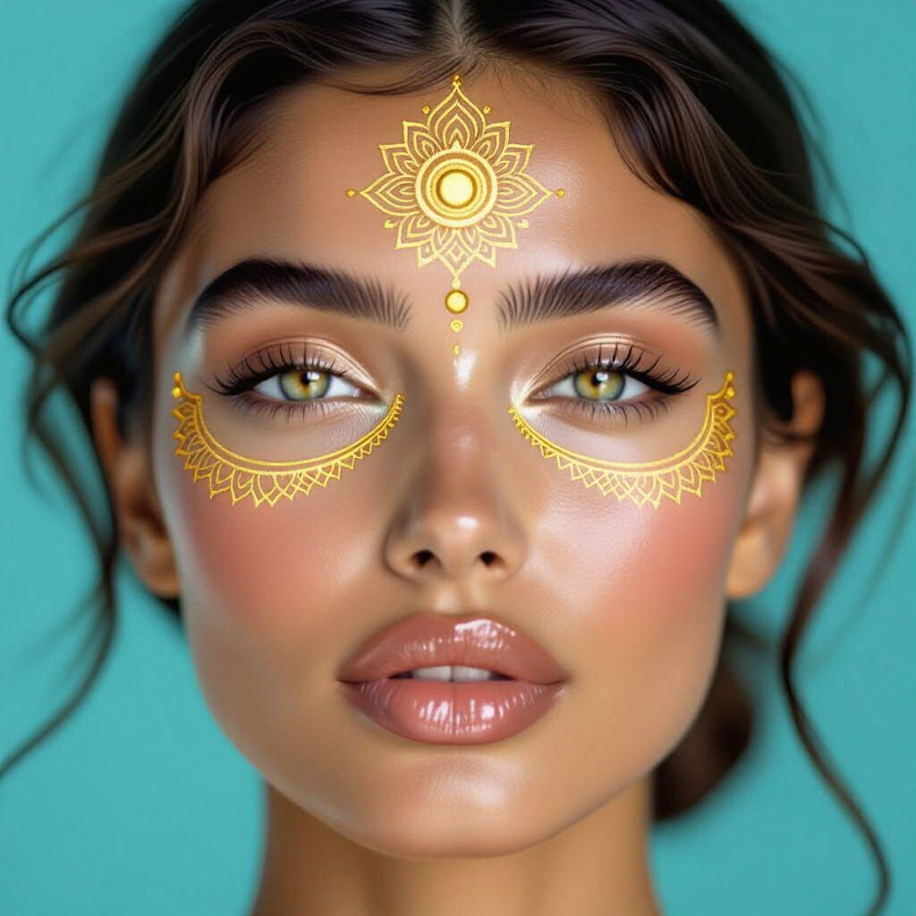 Woman with Luminous Skin and Third Eye Chakra Symbol