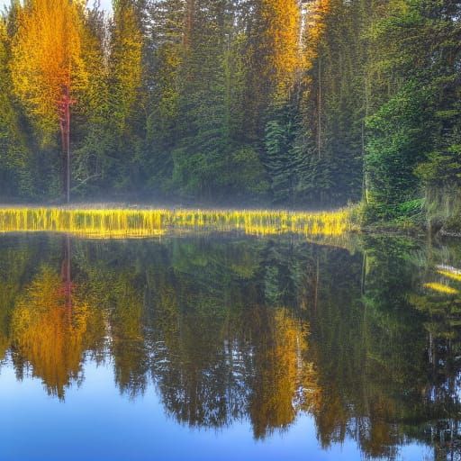 Lake Forest Sunrays: Vibrant Oil Painting