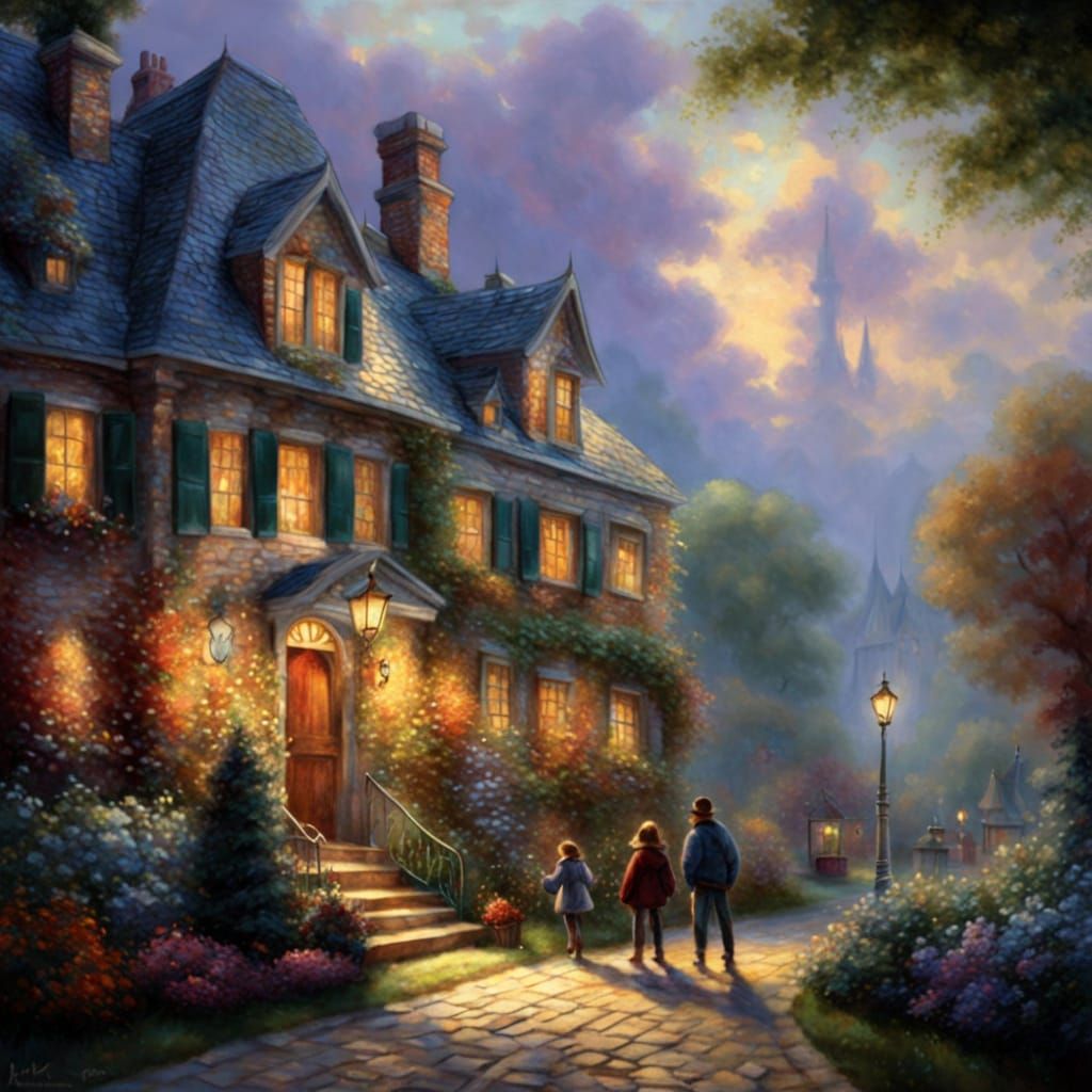 Children Playing: Neo-Impressionist Court at Sunset