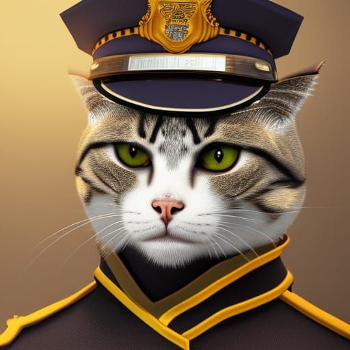 Cat in Police Uniform: Detailed Digital Art
