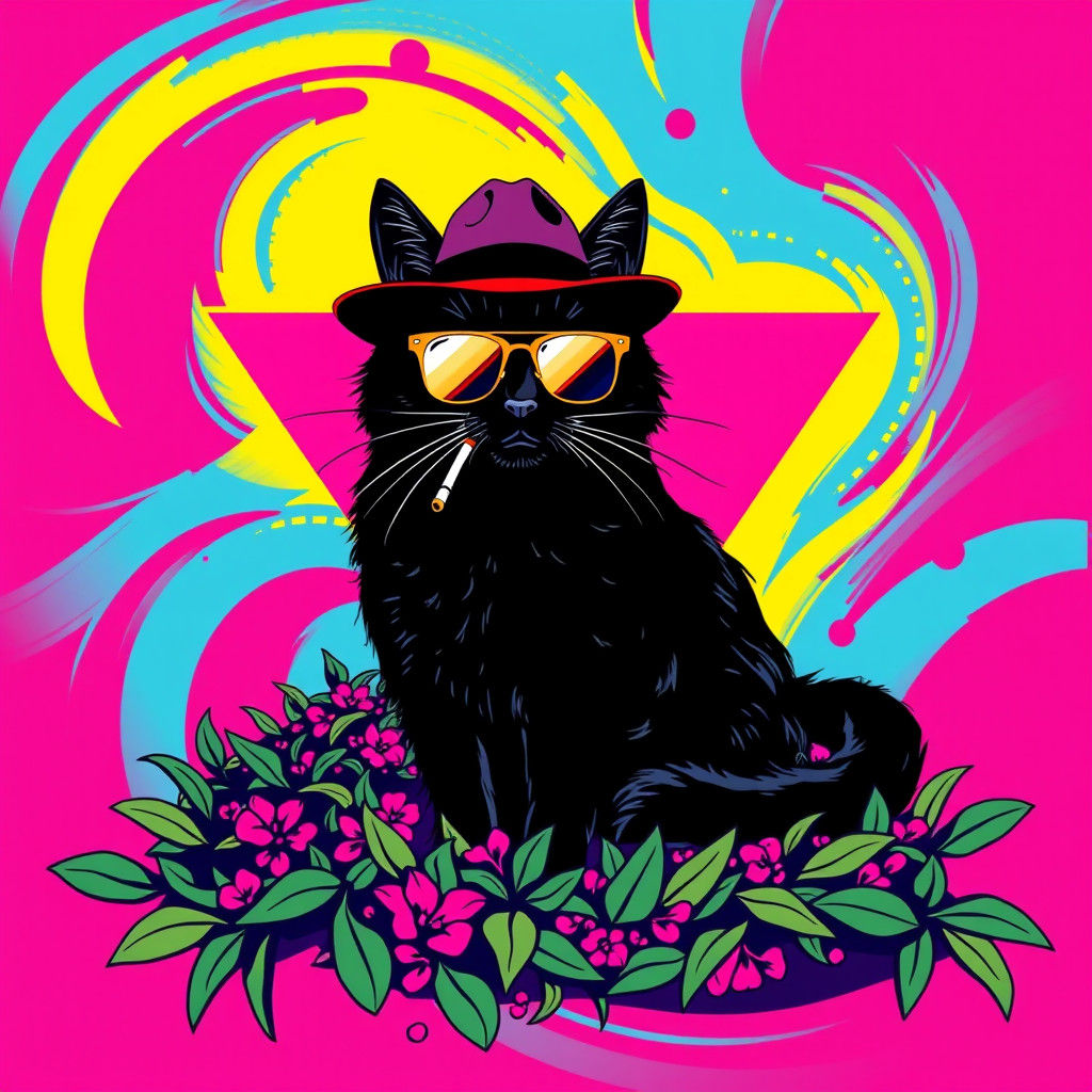 Cool Cat Smoking in 80s Pop Art Style