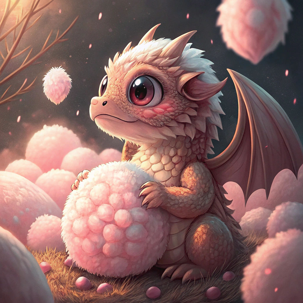 Adorable Dragon Hatchling in Pink Cotton Balls
