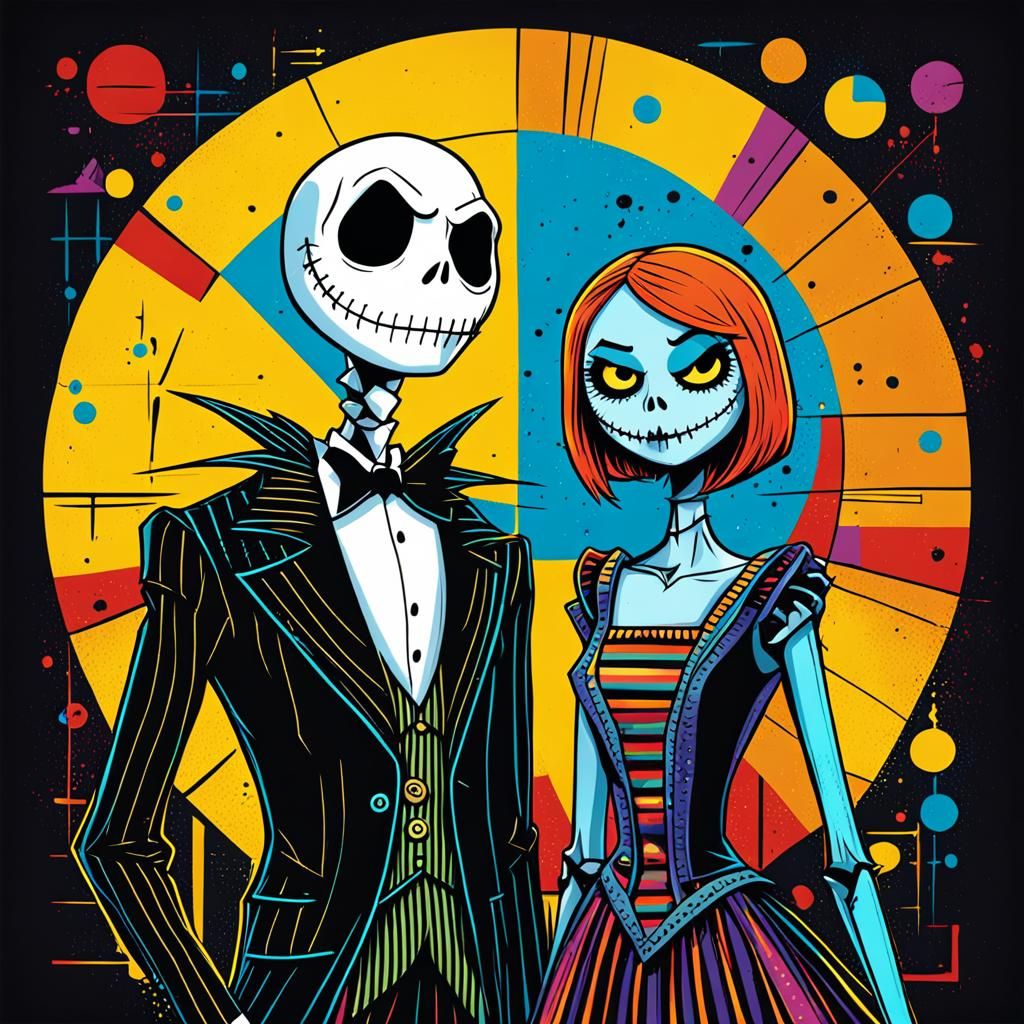 Cartoon Jack and Sally in Pop Art Style