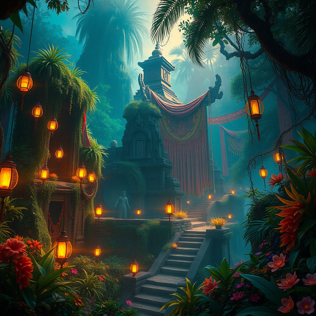 Jungle Ruins Celebration: Photorealistic Matte Painting
