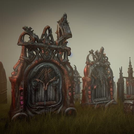 Creepy Bouncy Castle Graveyard: Detailed Matte Painting