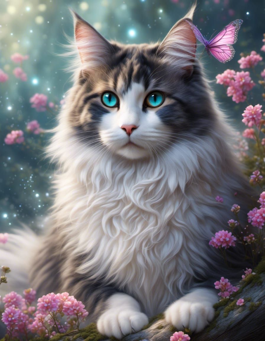 Magical White Cat Portrait in Photorealistic Style
