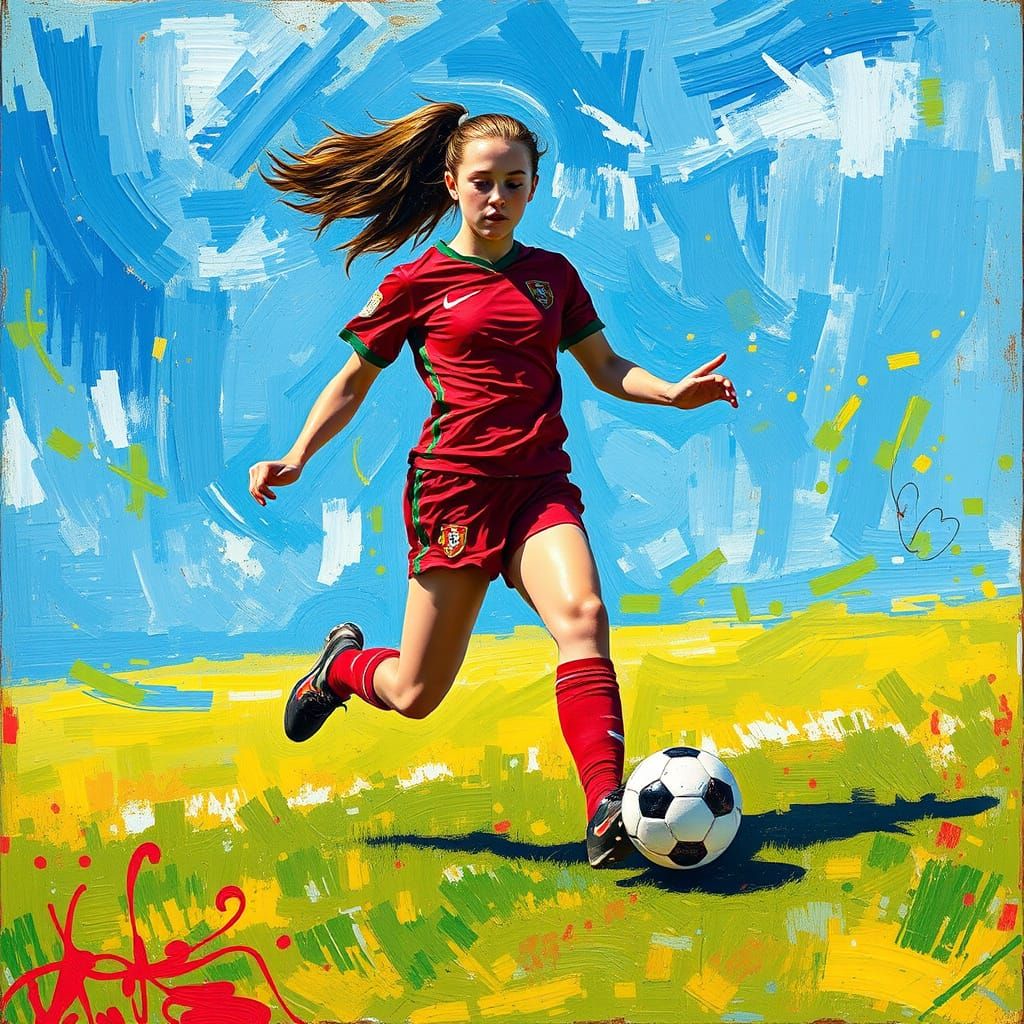 Young Soccer Player in Expressionist Impasto Style