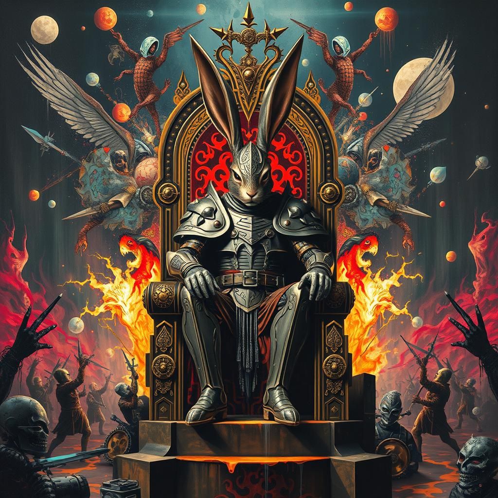 Armored Rabbit Warlord on Dystopian Throne
