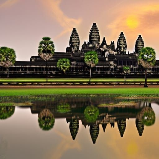 Angkor Wat at Sunset: Detailed Matte Painting