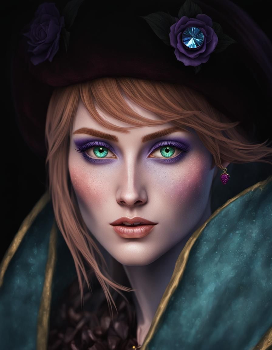 Gothic Beauty with Jewels, Hyperdetailed Digital Art