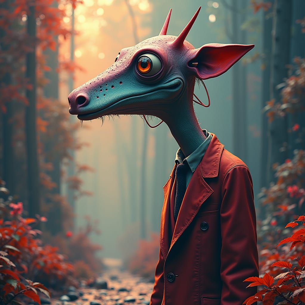 Surreal Long Necked Man in Dreamlike Vogue Pose