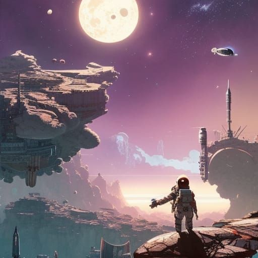 Apocalyptic Moon Mansion: Detailed Spacecore Concept Art