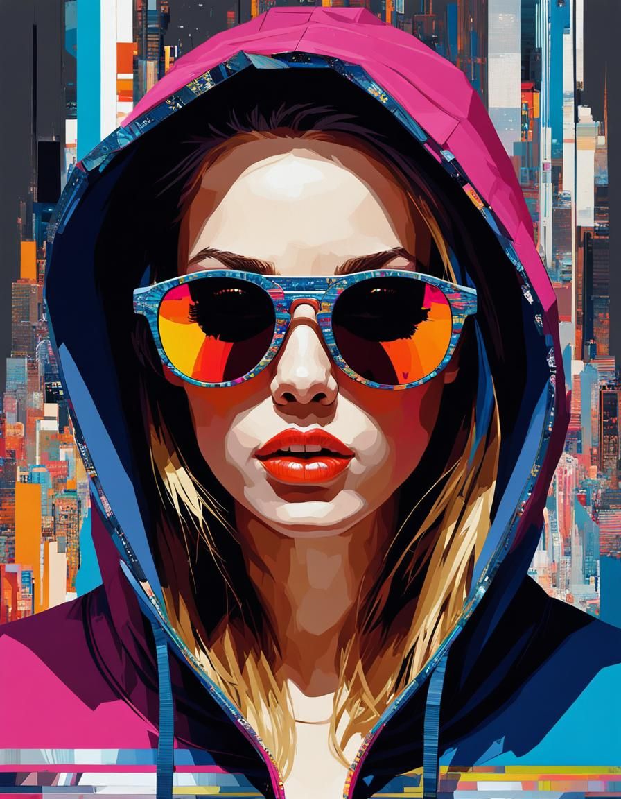 Glitch Art Portrait of Woman with Sunglasses