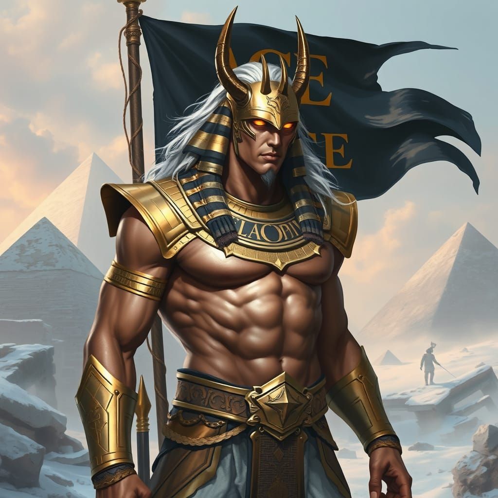 Egyptian Warrior in Snowy Pyramids, Fantasy Digital Painting