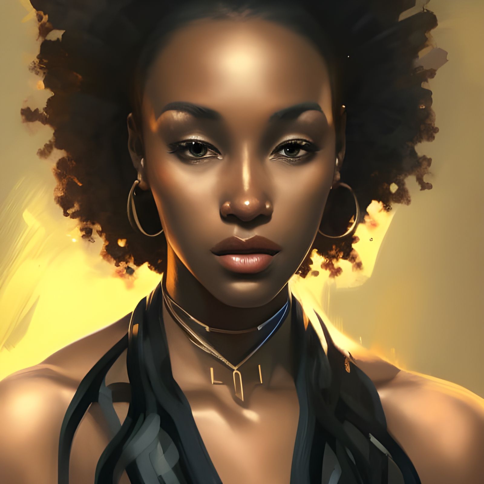 Beautiful Black Woman Portrait in Hyperdetailed Digital Art