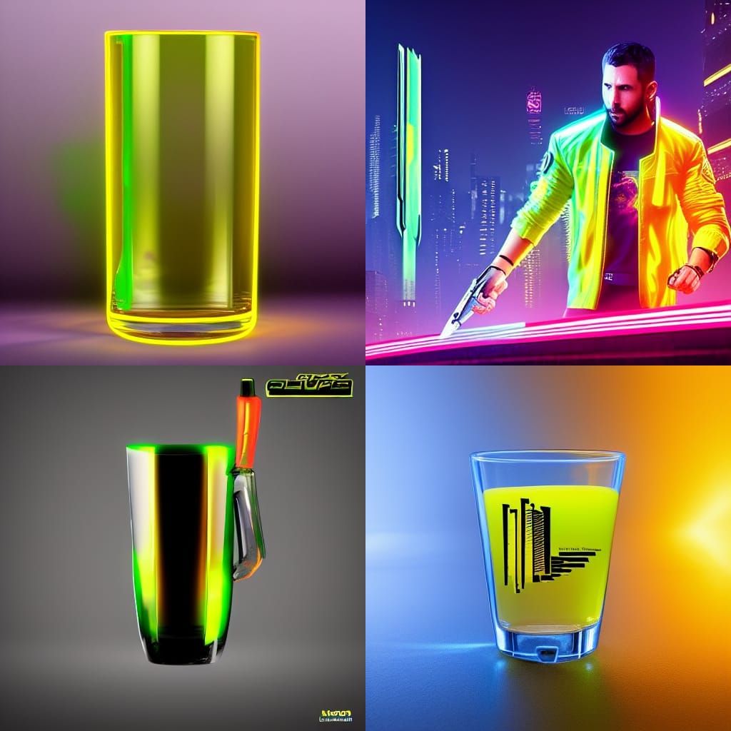 Cyberpunk Glass with Yellow Liquid and Neon