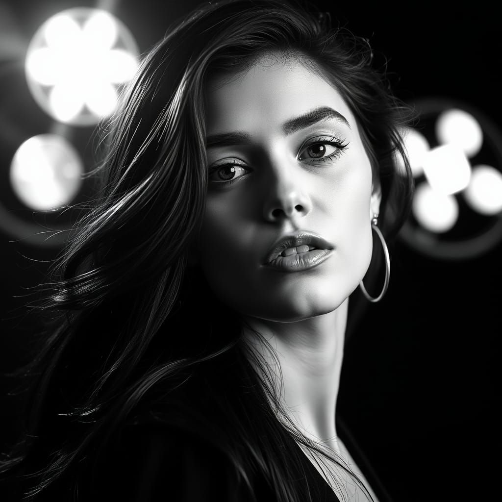 Classic Black and White Portrait of a Dark Haired Beauty