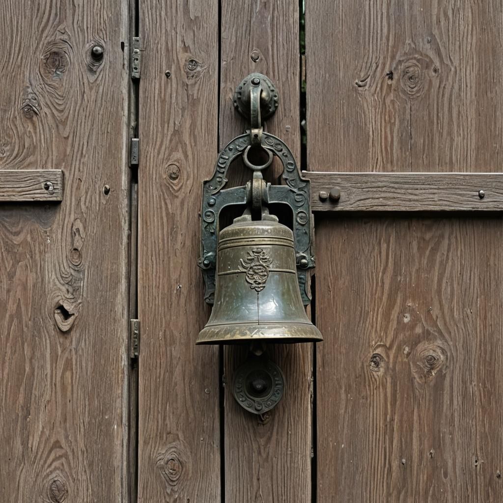 Bronze Bell on Weathered Gate Post