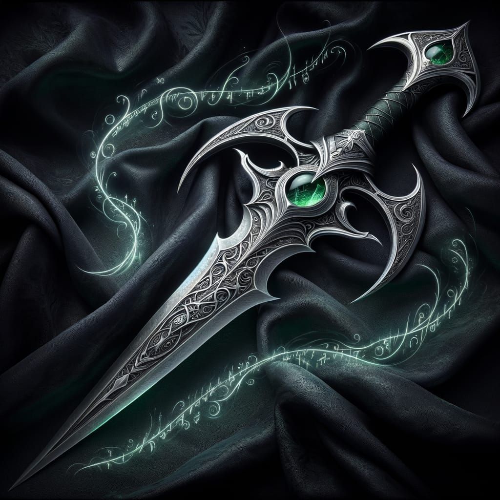 Ancient Elf Ritual Dagger with Emerald Runes