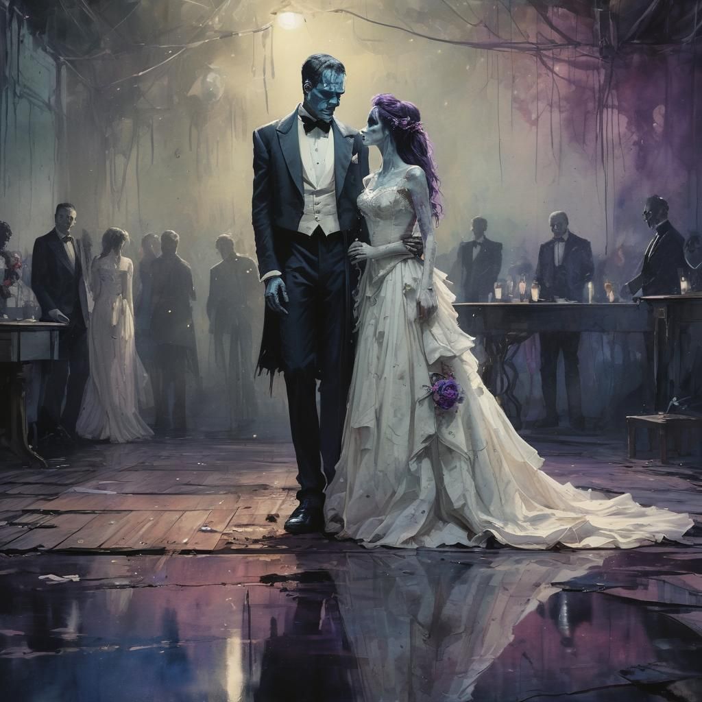 Frankenstein's Undead Prom Night: Watercolor Art
