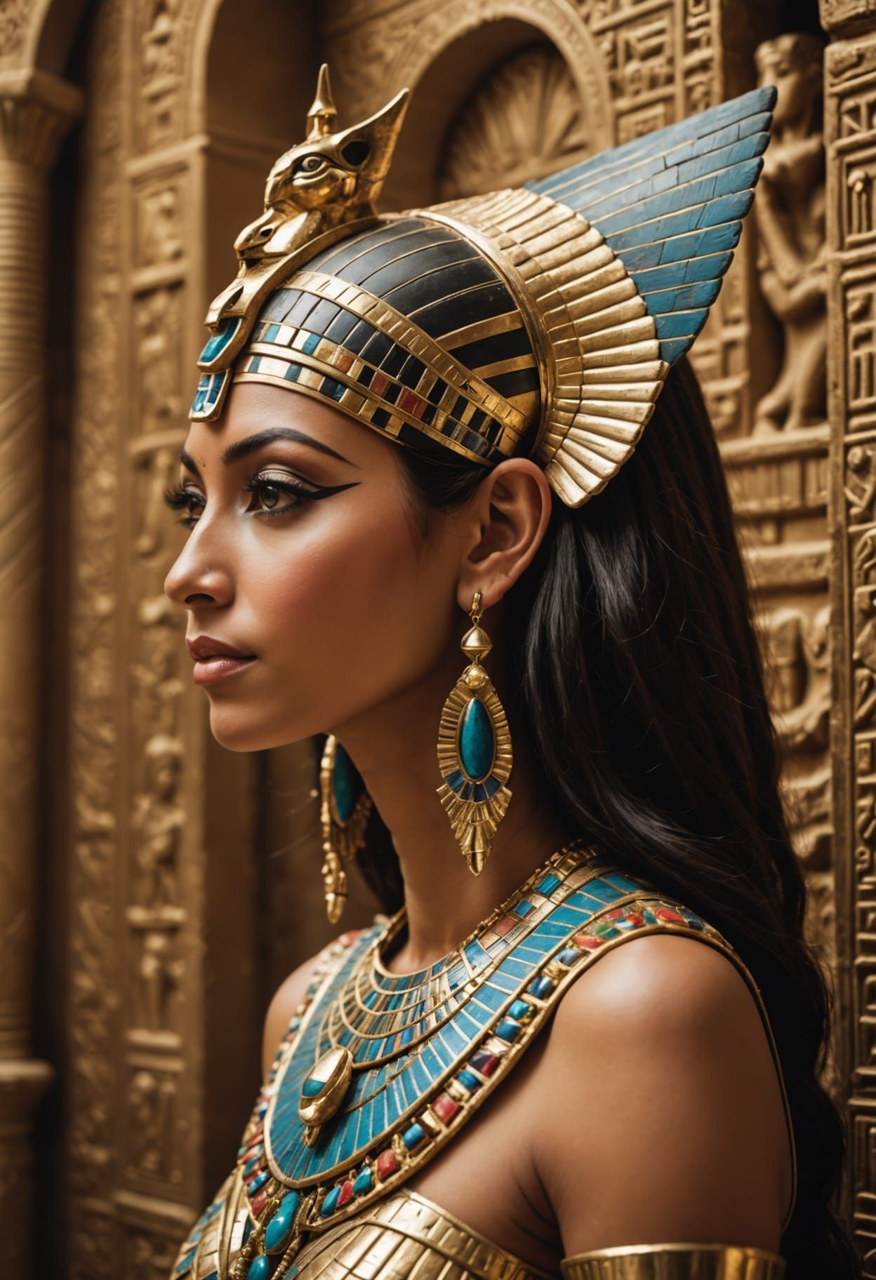 Egyptian Female Pharaoh Portrait in Ornate Attire